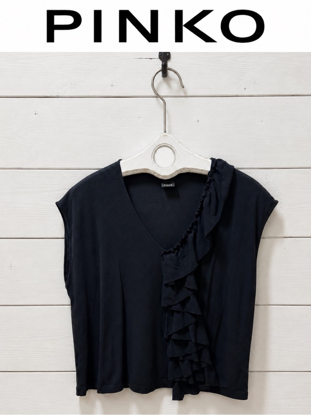 Pinko Ruffle Detail Top – Black – Estimated Size XL